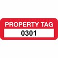 Lustre-Cal Property ID Label PROPERTY TAG Polyester Dark Red 2in x 0.75in  Serialized 0301-0400, 100PK 253744Pe1Rd0301